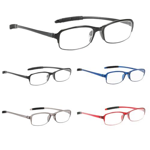 NRDIK PROFLEX Occhiali da lettura flessibili (confezione da 5), ​​anti-shock, anti-graffio, antiscivolo, unisex (donna e uomo) (Oval, 2 BLK, 1 GRY, 1 RED & 1 BLU; +2.5)