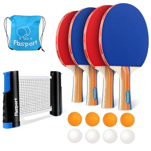 Set Ping Pong da Tavolo con 4 Racchette, Rete Retrattile e Accessori