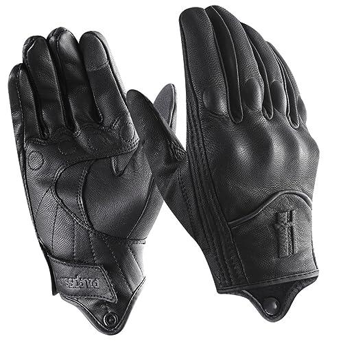 Harssidanzar Guanti da Moto in Pelle Touch Screen Invernali Uomo GM041EU Neri