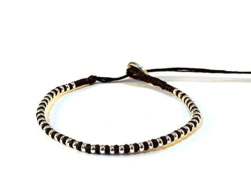 Bracciale in cotone cerato e pepite di metallo - allungabile colore Nero