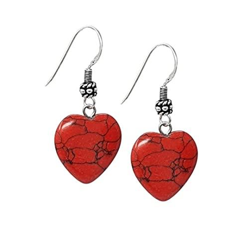 Orecchini a Forma di Cuore da Donna con Perle di Pietre Preziose Naturali e Gancio in Argento 925