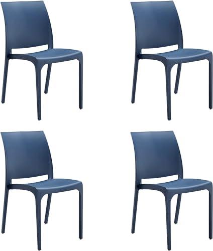 GLOUPIE Set 4 Sedie Volga In Polipropilene Blu, Impilabili, Dimensioni 54 x 46 x 81 Cm, Peso 3,5 Kg,Per Interno Ed Esterno, Made In Italy, Sedia Impilabile