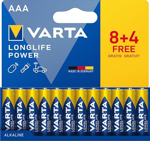 VARTA Longlife Power, Batteria alcalina, AAA, Micro, LR03, 1,5V, 8+4-pack, Made in Germany