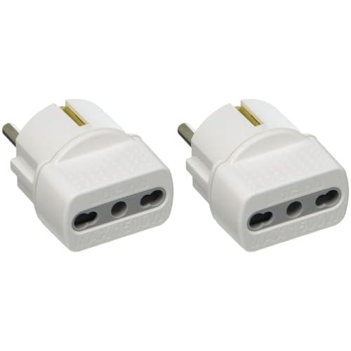 BTicino S3625D Adattatore con Spina Tedesca e Presa Bipasso, Bianco (Confezione da 2)