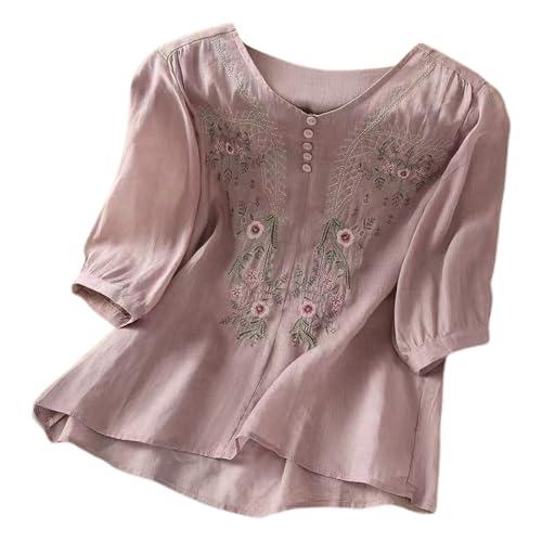 Generisch Camicetta da donna nera elegante stile etnico temperamento ricamo sciolto e comodo sottile camicia a maniche lunghe Top Bonprix Abiti, Lilla, XXL