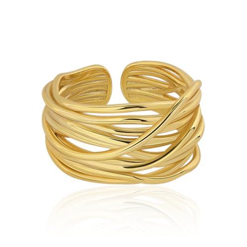 Meissa Anello da Pollice Regolabile con Finitura Martellata, Argento Sterling 925 Placcato Oro