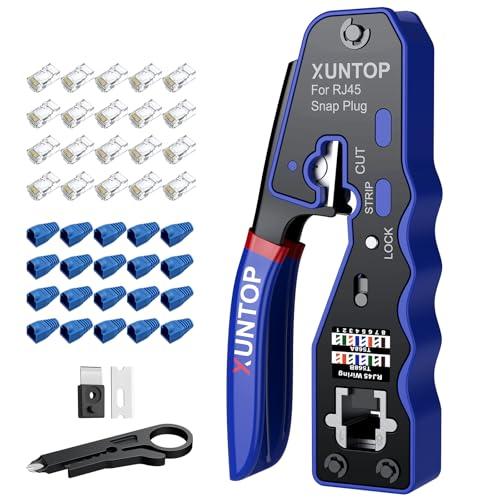 XUNTOP Pinza Crimpatrice RJ45 con Connettori Cat6 Dorati