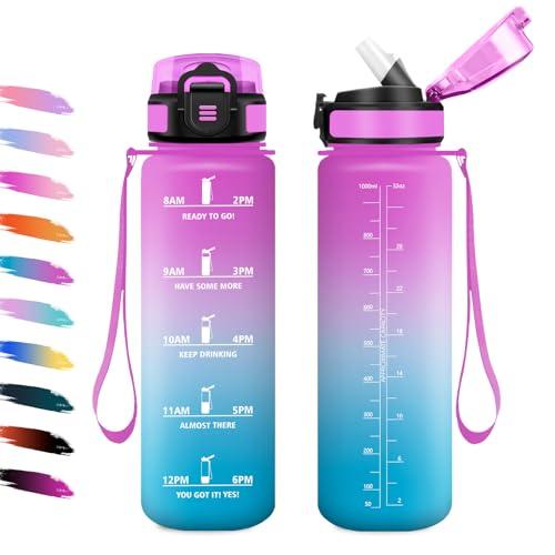 Borraccia Sportiva Motivazionale 1L con Cannuccia e Indicatore del Tempo