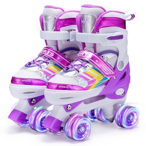 Pattini a Rotelle Bambina Regolabili con 4 Ruote Luminose