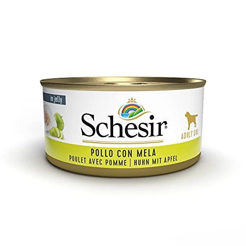 Schesir, Cibo Umido per Cani Adulti al Gusto Pollo con Mela Preparato di Filetti in Gelatina con Veri Pezzi di Frutta - Totale 2,7 Kg (18 Lattine da 150G)