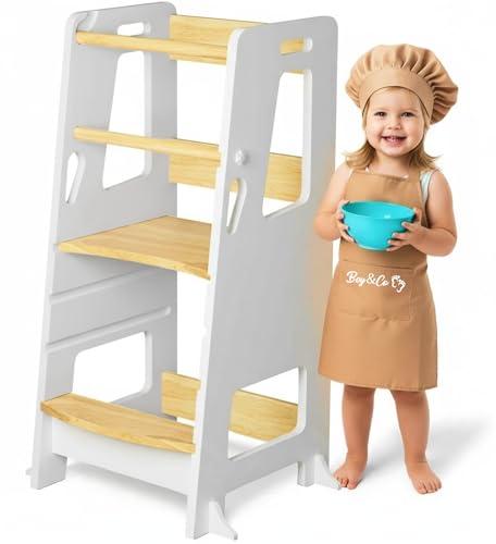 BEY & CO® Torre di Apprendimento/Osservazione in Legno – Learning Tower per Bambini – 3 Altezze Regolabili, Superficie Antiscivolo e Piedini Antiribaltamento - Metodo Montessori