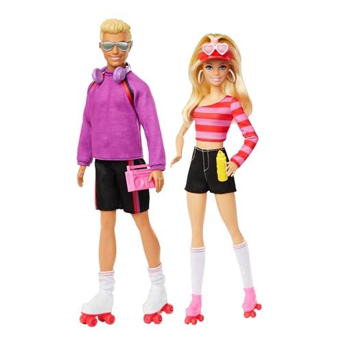 Barbie - Barbie e Ken sui Pattini a Rotelle, set Fashionistas da collezione 65° Anniversario con 2 bambole e 6 accessori degli anni '80 inclusi, giocattolo per bambini, 3+ anni, HXK90