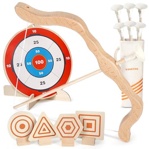 YIMORE Set Arco e Frecce in Legno per Bambini con Bersagli e Faretra