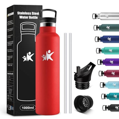 KollyKolla Bottiglia Termica 1L con 2 Coperchi - Acciaio Inox, Doppia Parete, Senza BPA