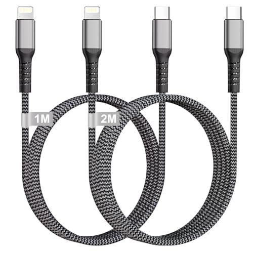 Cavo USB C Lightning 1M+2M 2Pack [Certificato MFi], Cavo iPhone USB C Nylon Cavo USB C Ricarica Rapida Cavo Lightning Cavetto iPhone Filo Caricatore iPhone per iPhone 14/13/12/11/X/8/SE, iPad, AirPods