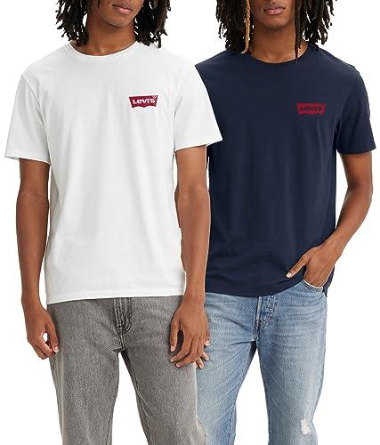 Levi's 2-Pack Crewneck Graphic Tee, T-shirt Uomo, Multicolore ( Chesthit White / Dress Blues ), M