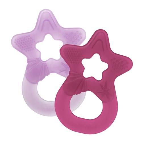 dentistar Set da 2 Dentaruolo neonato - Ciuccio dentizione adatto a neonati e bambini a partire da 3 mesi - Ciuccio per gengive in silicone morbido con impugnatura - Made in Germany - Rosa & Viola