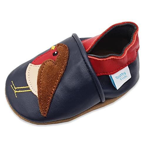 Dotty Fish Scarpine Unisex per Bambini e Neonati in Pelle a Piedi Nudi - Pettirosso 12-18 Mesi