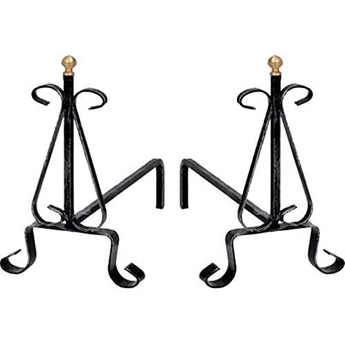 Alari Camino Ricci in Ferro Battuto con Pomi in Ottone - 33x30 cm