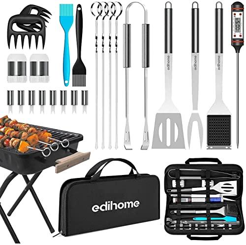 Edihome, Set Barbecue, Accesori Barbecue, 25 Pezzi, Kit Professionale, BBQ, Acciaio Inossidabile, Regalo Uomo, con Custodia Premium Grill