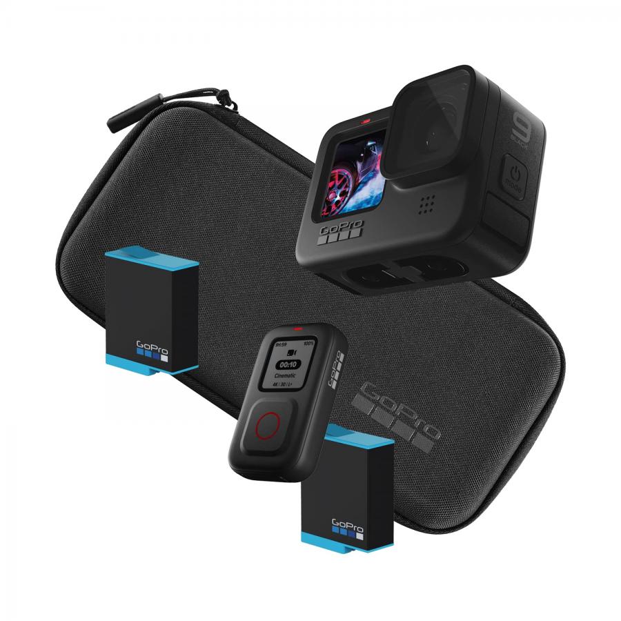 GoPro Pacchetto HERO9 Black: include telecomando, batteria di ricambio (2 in totale) e custodia per il trasporto
