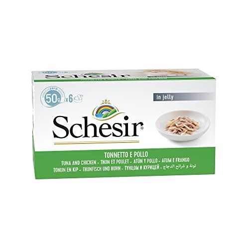 Schesir Double Taste, Cibo Umido per Gatti Adulti al Gusto Tonnetto e Pollo - Totale 2.4Kg (48 Lattine Da 50g)