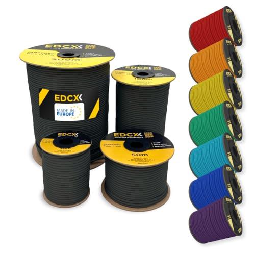 EDCX Paracord 550 in Nylon da 4mm, 15 metri - Tipo III, Corda 100% Nylon a 7 Capi, Colore Nero