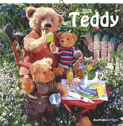 Teddy 2026 - Calendario con Brochure 30x30 cm (30x60 aperto) - Calendario con spazio per note - Calendario illustrato - Calendario da parete - con poster estraibile