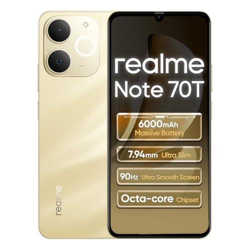 realme Note 70T 4G Smartphone 4+128GB, 6.75 pollici Schermo, Nero Oro Spiaggia, 90Hz Display, 6000mAh Batteria, 32MP Fotocamera, Potente Processore Octa-core, Protezione ArmorShell, IP54