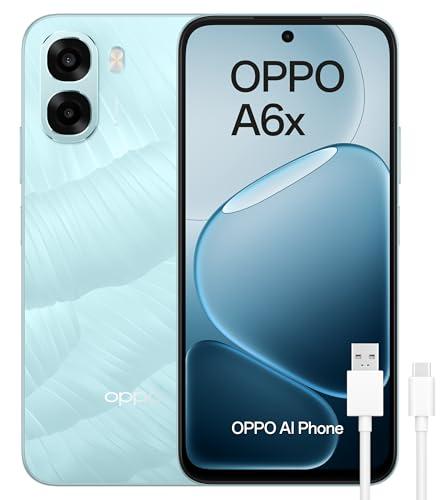 OPPO A6x 4G Smartphone Sbloccato con IA, 4 GB RAM + 128 GB, Batteria 6100 mAh, Schermo LCD HD+ 120Hz, IP64, Fotocamera 13 MP, Dual SIM, Versione Spagnola - Blu