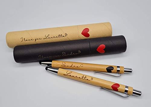 Coppia di Penne in Legno Personalizzabili per San Valentino con Custodia Cilindrica