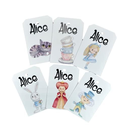 12 Cartellini Tag Alice nel Paese delle Meraviglie Personalizzati