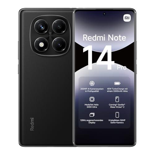 Smartphone Xiaomi Redmi Note 14 Pro, 8+256GB, fotocamera AI da 200MP, batteria da 5500mAh, fotocamera selfie da 32MP, funzionalità AI (caricabatterie non incluso), Nero