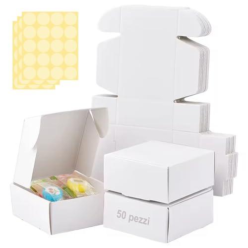 Scatoline Carta Kraft Bianco con Coperchio 7x7x3cm - 50 Pezzi per Bomboniere, Feste e Matrimoni