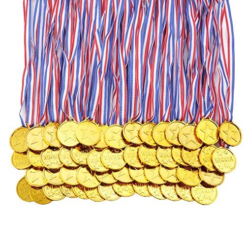 flintronic Medaglie per Bambini, 52 Pezzi Medaglie di Plastica Dorate con Nastro