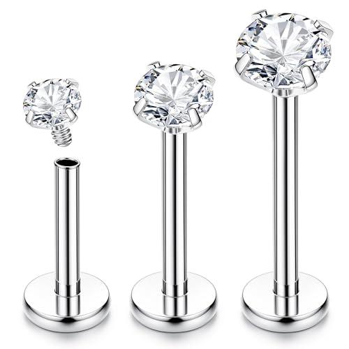 Chriscoco Labret Titanio G23 con Zircone - Piercing Versatile per Labbro, Trago, Cartilagine