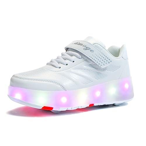 Pattini a Rotelle, Scarpe con Quattro Ruote per Ragazzi, Sportive Unisex, Bianco, 35 EU