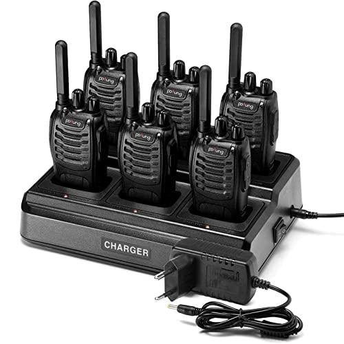 Pofung PT88E - Set di 6 Walkie-Talkie Professionali PMR446 con Caricatore Multiplo e Auricolari