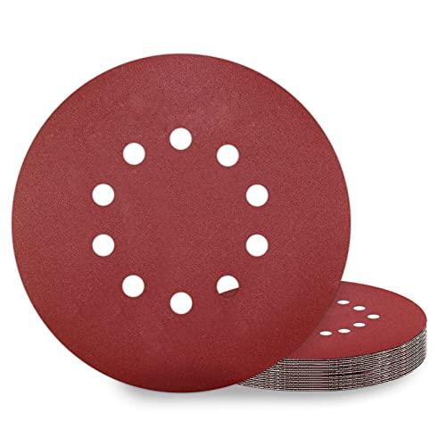 KONGMING Dischi Abrasivi 225 mm 10 pezzi 10 Fori Grana P240 Rotondi di Carta Vetrata per Levigatrici a Collo Lungo Smerigliatrici per Cartongesso Parete e Levigatrice a Soffitto