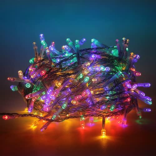Luccika serie stringa luminosa di luci da 25 Metri con 500 Led Multicolore per albero di Natale da Esterno ed Interno controller 31V con 8 giochi di luce e Memoria cavo trasparente