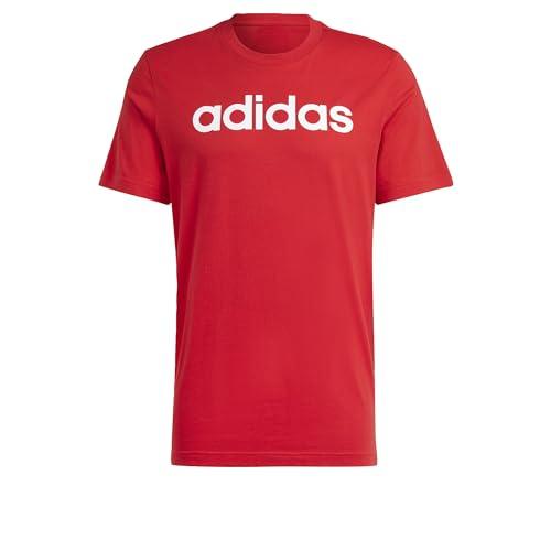 adidas Essentials Single Jersey Linear Embroidered Logo T-Shirt, Meglio Scarlatto, M, Uomo