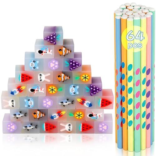 Runxin Set di 32 Matite HB con Gomma e 32 Gomme da Cancellare per Bambini