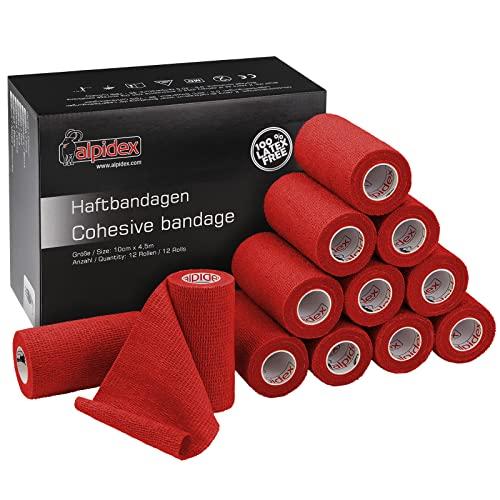 ALPIDEX 12 Rotoli Benda Adesiva Coesiva, 10 cm x 4,5 m, Rosso