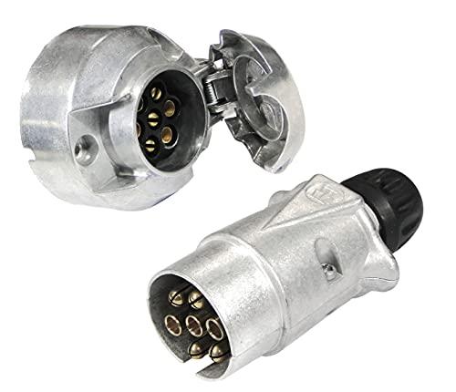 Ryme Automotive Base e Presa 12 V, 7 Pin DIN ISO 1724 Femmina Maschio Metallico Connettori Gancio Rimorchio/Caravana/Carrello Moto