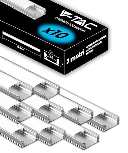 V-TAC 10x Profili LED Alluminio Rettangolari 2 Metri con Copertura Opaca