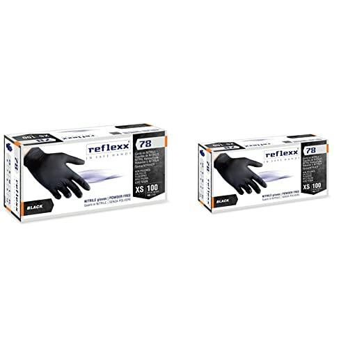 Guanti in Nitrile Reflexx R78 Neri - Taglia M e S, Senza Polvere, Confezione da 200