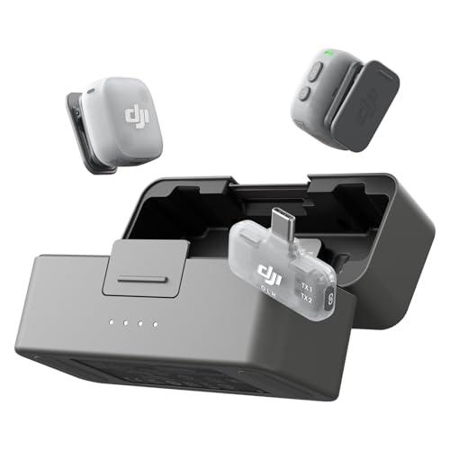 DJI Mic Mini 2 (2 TX + 1 RX mobile + Custodia di ricarica), microfono wireless lavalier professionale per iPhone e Android/tablet/PC, plug-and-play, trasmissione fino a 300 m, vlog, streaming