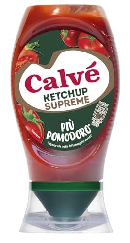 Calvé Ketchup Più Pomodoro, Formato 250 ml Top Down, Ketchup con +13% di Concentrato di Pomodoro per un Gusto Intenso, Naturale e Autentico, Pensato per Burger, Patatine e Piatti Quotidiani