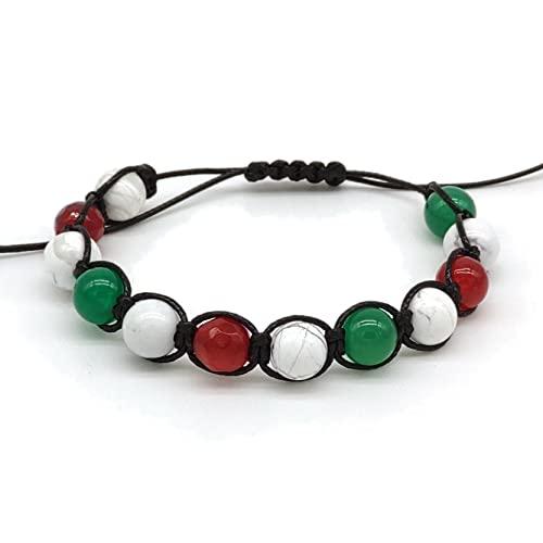 Braccialetto ITALIA Tricolore Unisex Shamballa Pietre Dure Regolabile Fatto a Mano