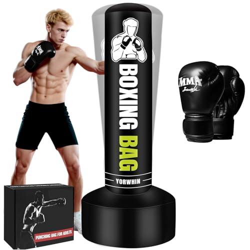 Sacco da Boxe Adulti con Guanti da Boxe da 180 cm, Sacco da Boxe da terra Autoportante Sacco Gonfiabile per Allenamento MMA Muay Thai Fitness